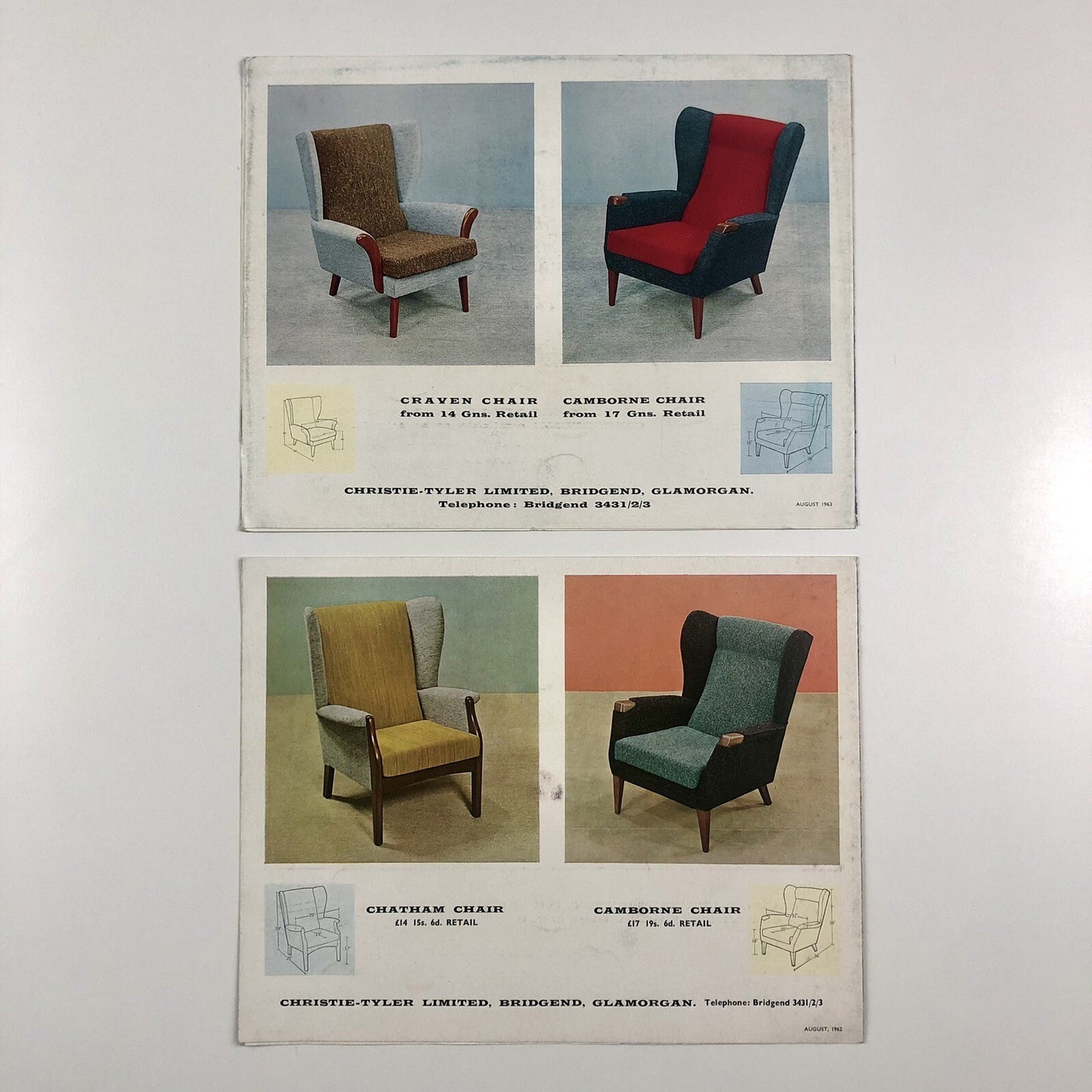 2 x brochures for Curzon Convertible suite & Cliveden Suite | Christie-Tyler Limited, 1962/3