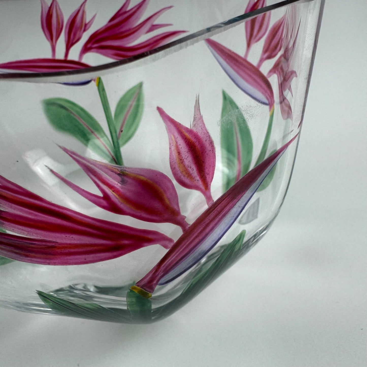Glass bowl by Orrefors | Swedish, Birds of Paradise flower motif by Eva Englund, believed to be 1980s