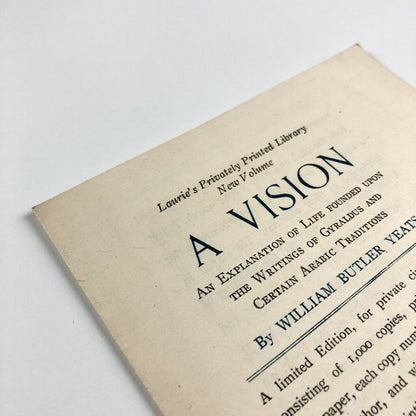 Prospectus for Laurie’s Privately Printed Library – A Vision | William Butler Yeats | Undated. Presumed to be c.1925