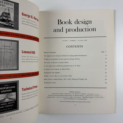 Book Design and Production | Volume 1 No 3 1958 | Printing News Ltd | Ed. James Moran