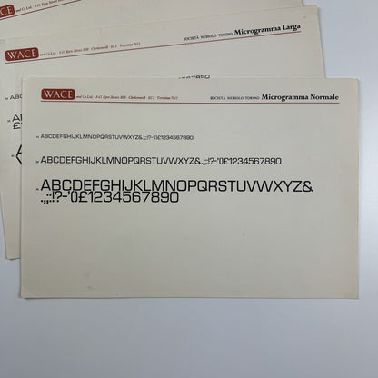 Società Nebiolo Microgramma type specimens x 5 printer Wace and Co Ltd, undated