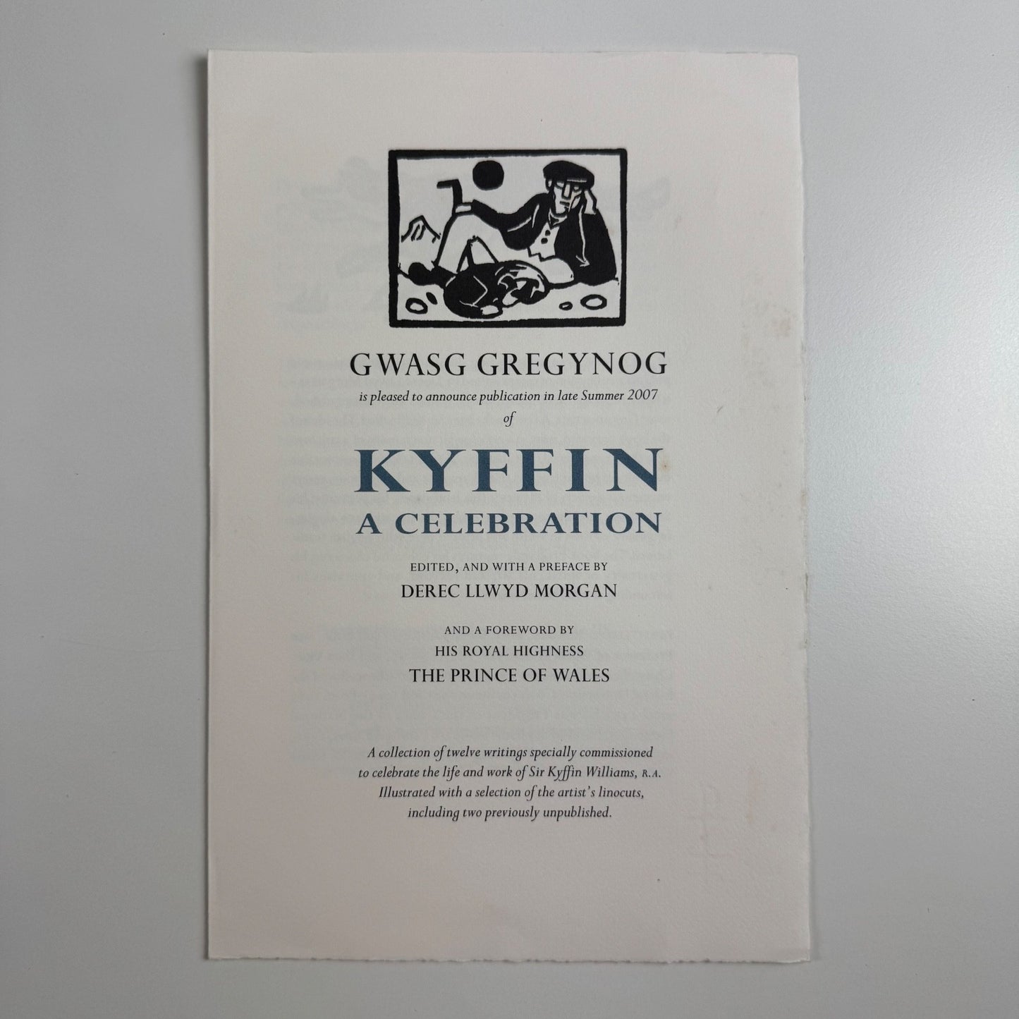Prospectus for Kyffin A Celebration. Edited by Derek Llwyd Morgan | Gwasg Gregynog