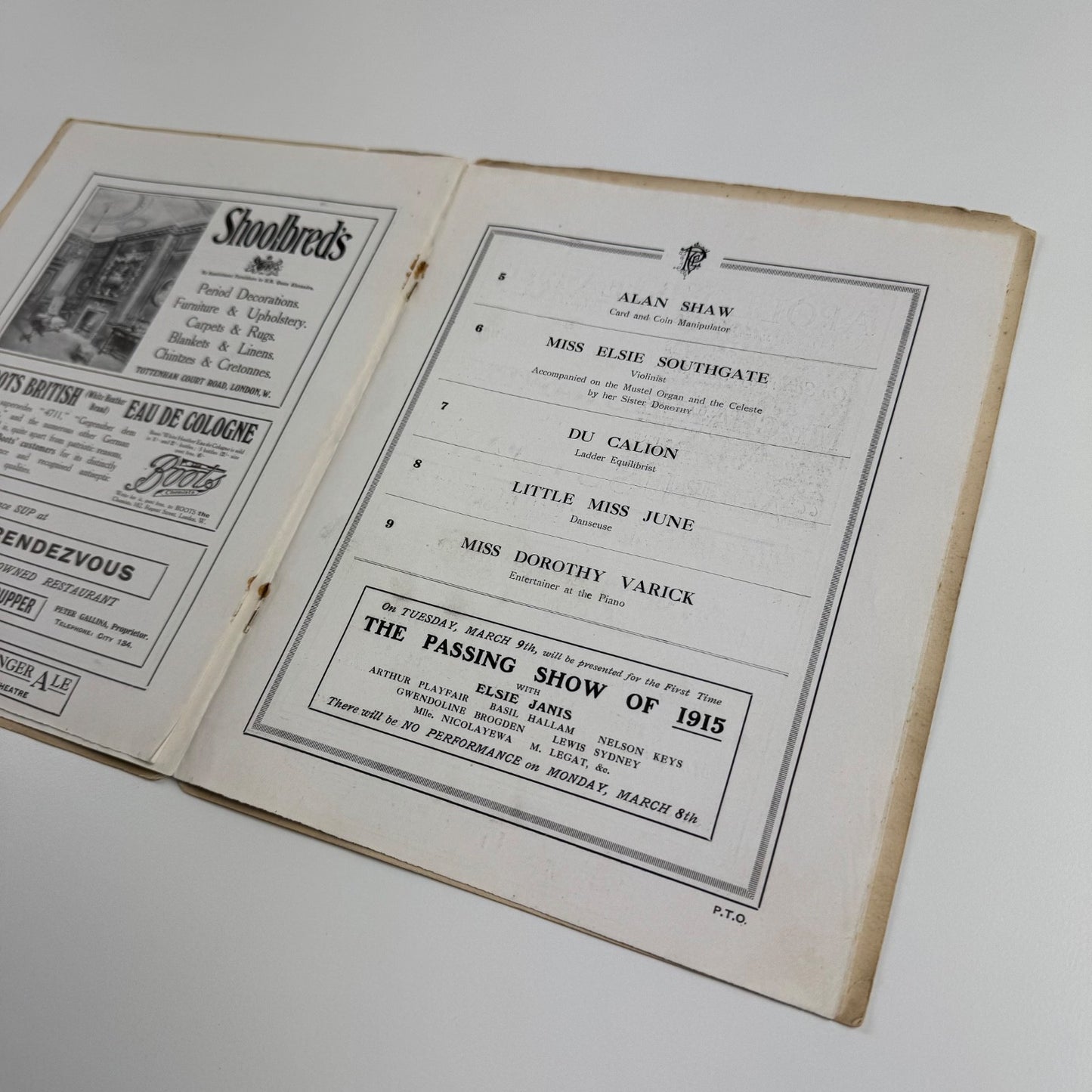 The Palace Theatre, London programme c.1915
