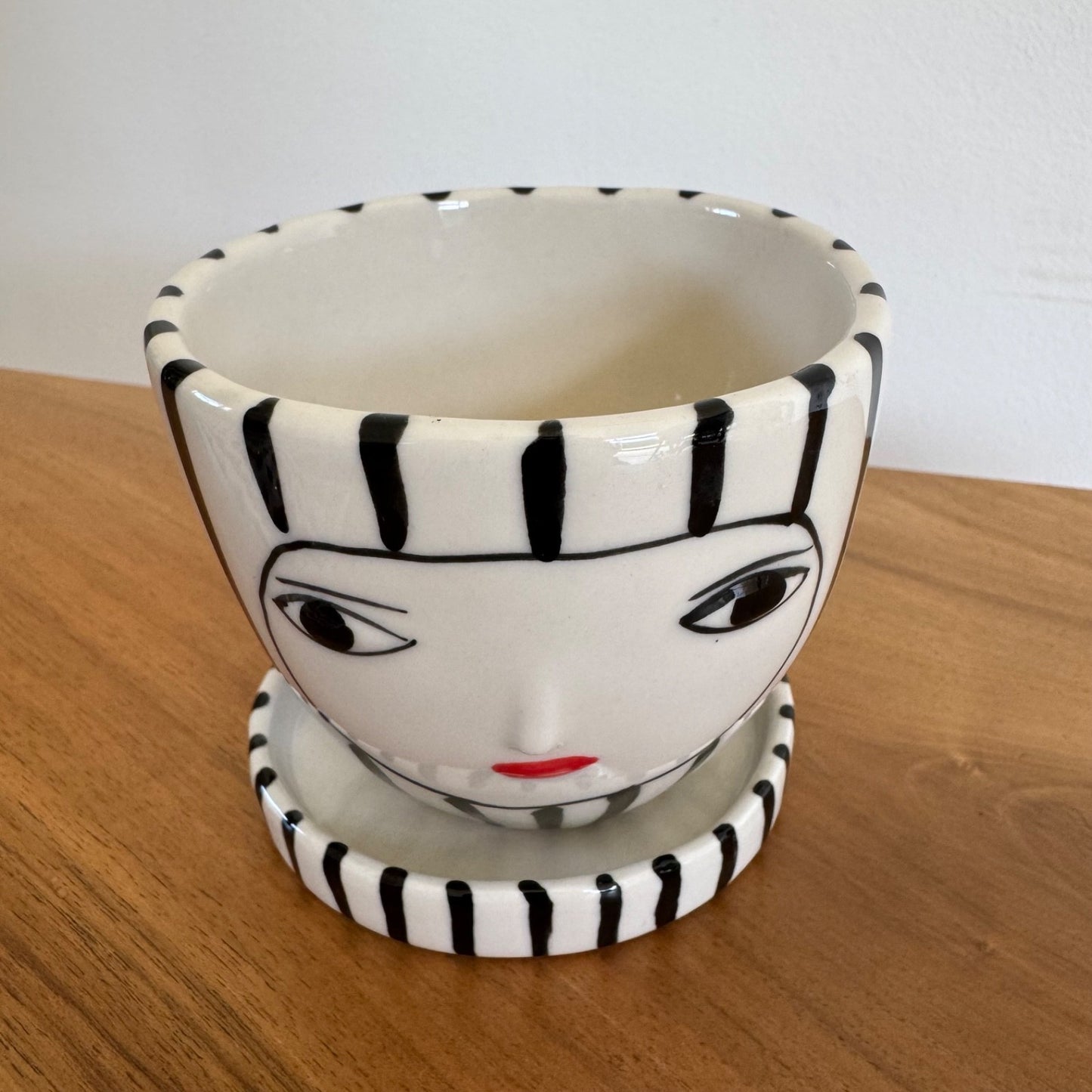 Kinska – studio ceramic small female face planter and saucer