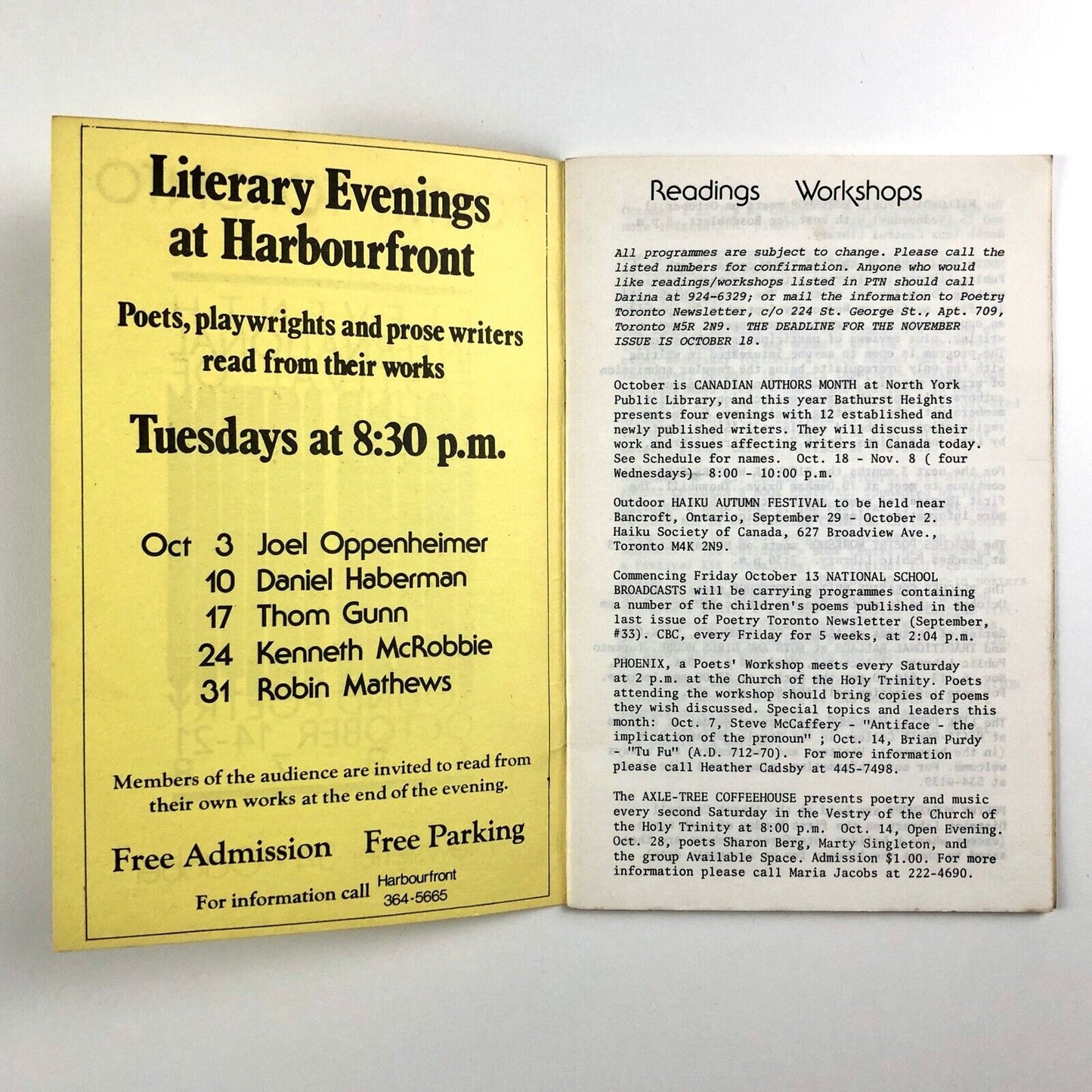 Poetry Toronto Newsletter 34, Oct 1978 | Festival of Sound Poetry | Lawrence Upton