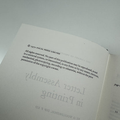 Letter Assembly in Printing by D. Wooldridge | Focal Press, London & New York, 1972