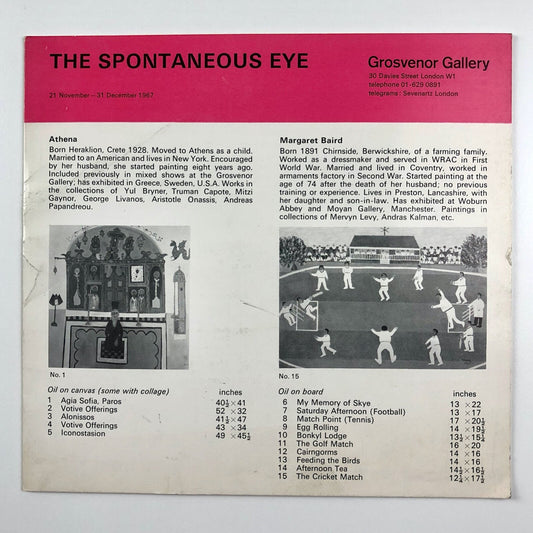 The Spontaneous Eye – Grosvenor Gallery folded card, Nov-Dec 1967