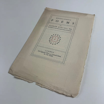 Leaflet for Miscellaneous Poems by Andrew Marvell | The Nonesuch Press, 1923