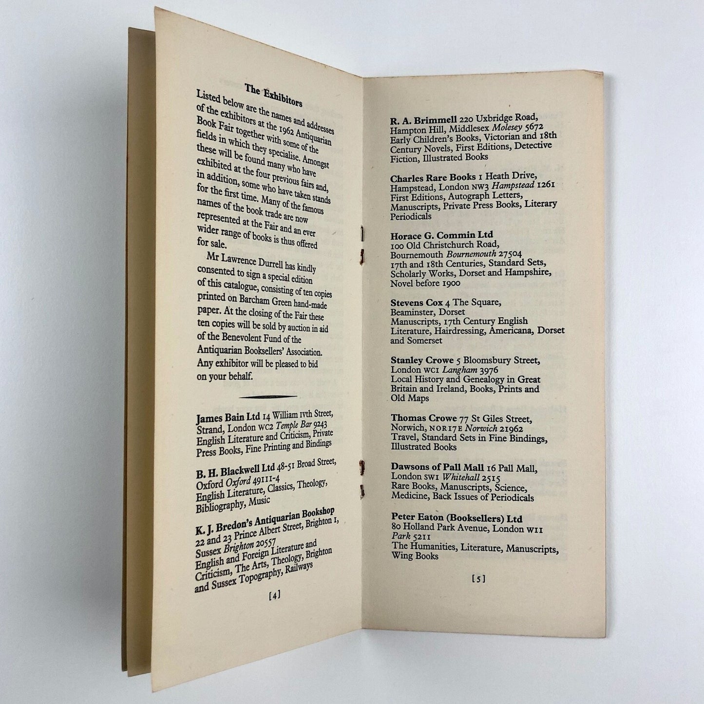 The Fifth Antiquarian Book Fair held at The National Book League 19-23 June 1962 | Handlist of Exhibitors