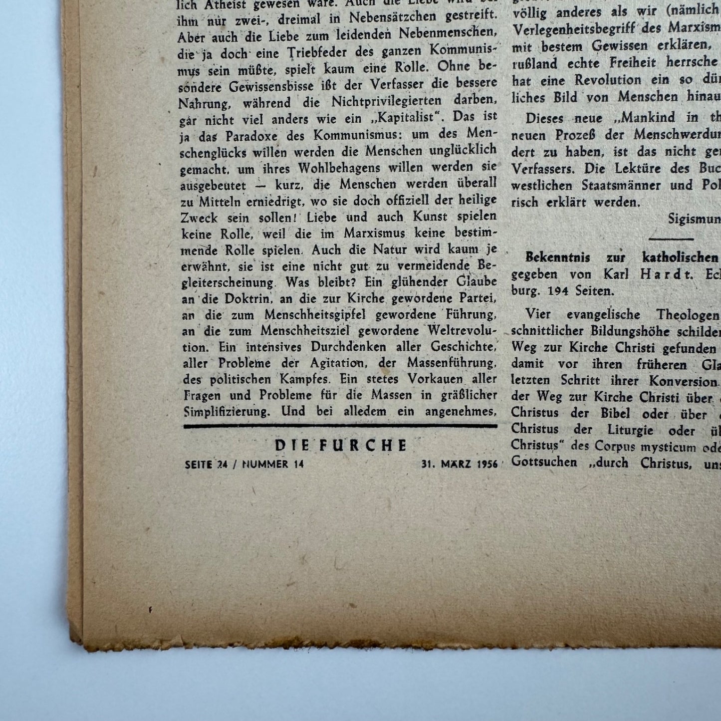 Ostern 1956 Die Furche Clemens Holzmeister Schwieriger Anfang