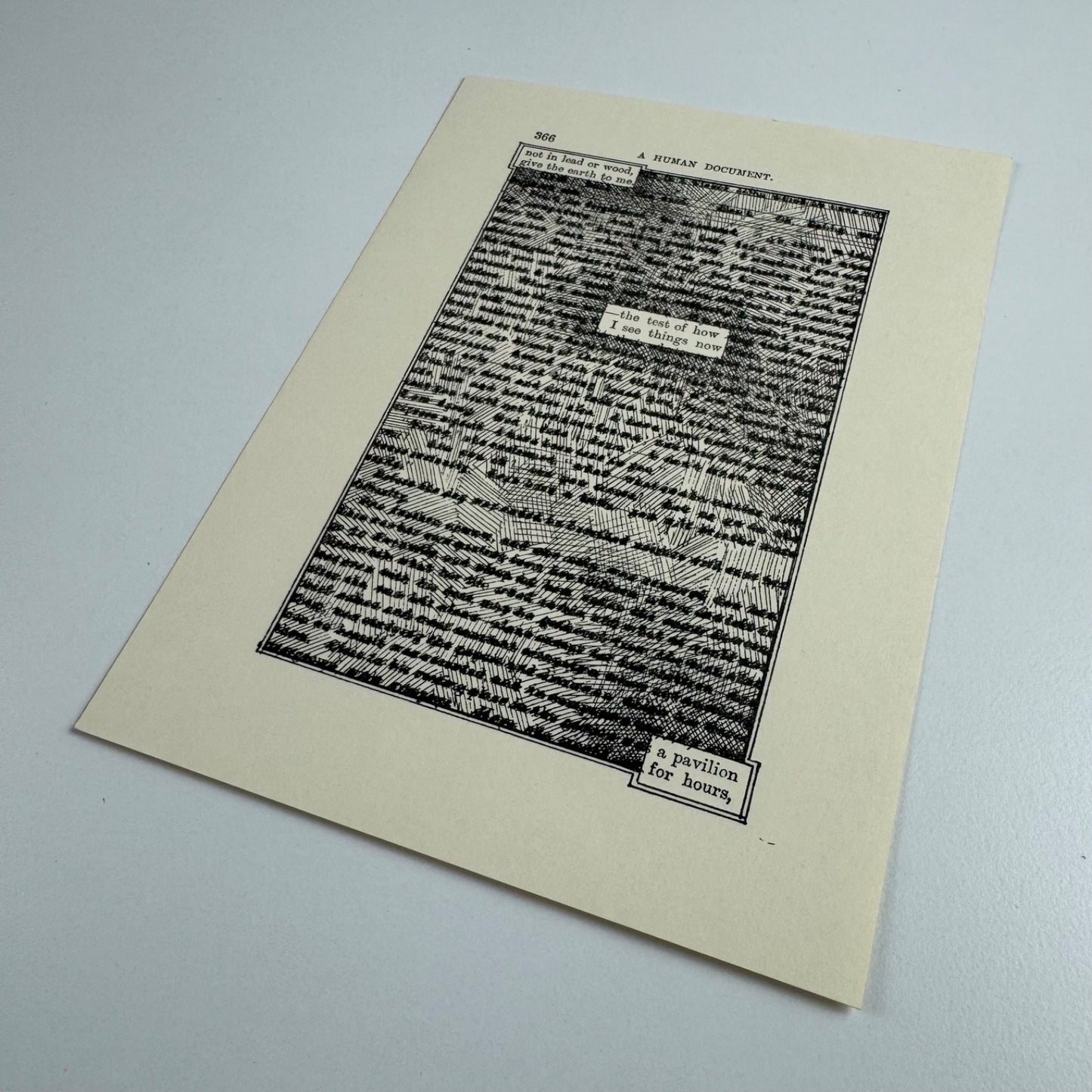 A Humument page 366 'not in lead or wood,' by Tom Phillips | The Tetrad Press, 1970