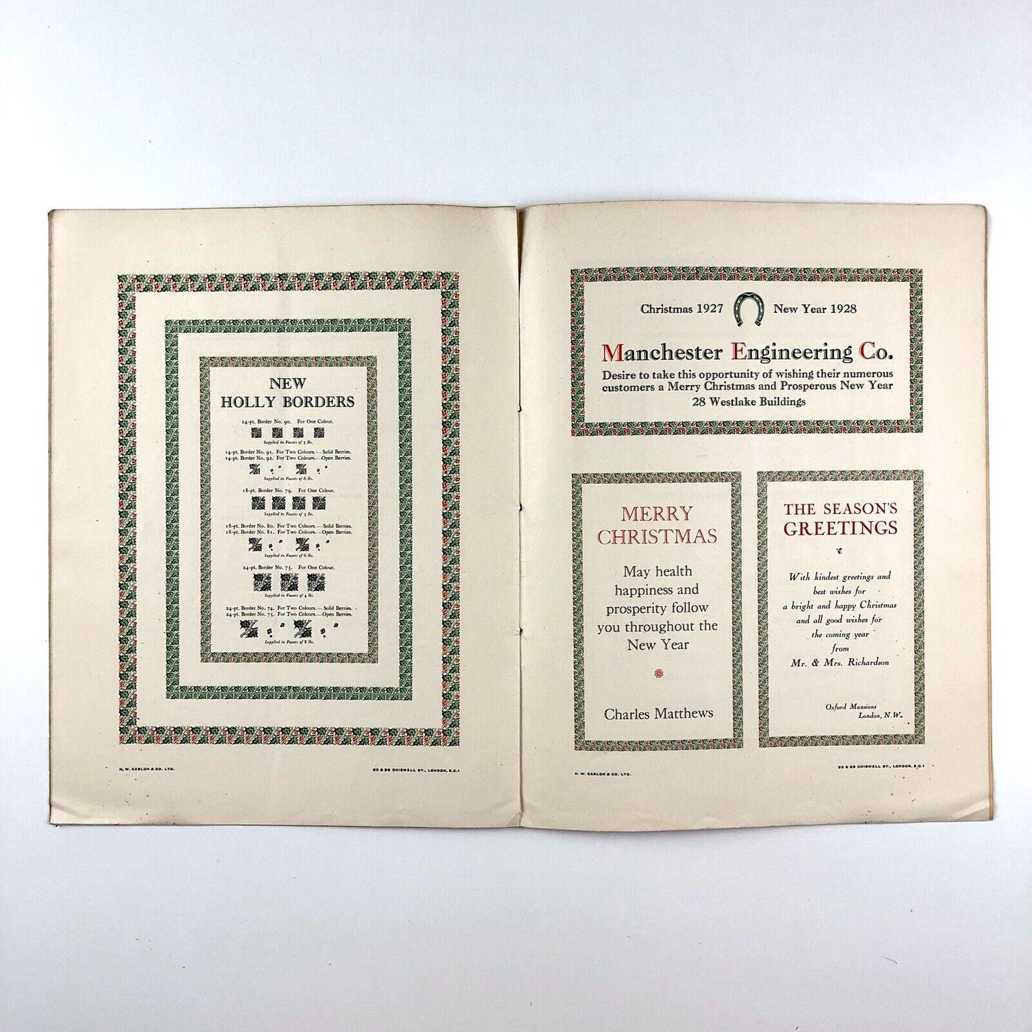 Christmas and New Year 1927-1928 Selected Types and Borders | H.W. Caslon & Co Ltd type specimen brochure