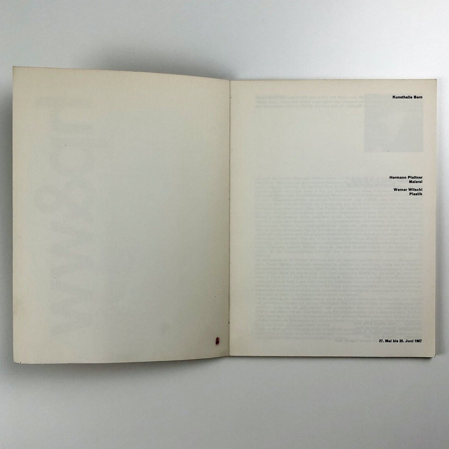 Hermann Plattner Malerei. Werner Witschi Plastik Kunsthalle Bern, 1967