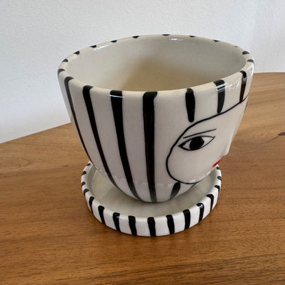 Kinska – studio ceramic small female face planter and saucer