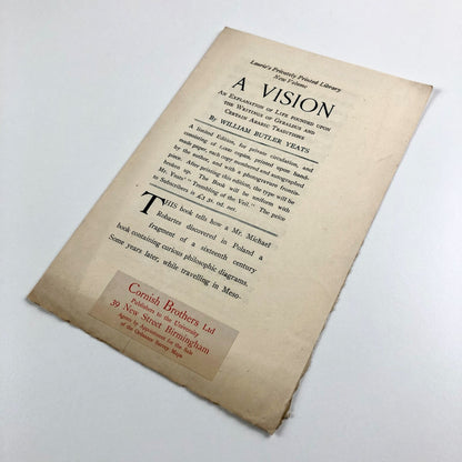 Prospectus for Laurie’s Privately Printed Library – A Vision | William Butler Yeats | Undated. Presumed to be c.1925