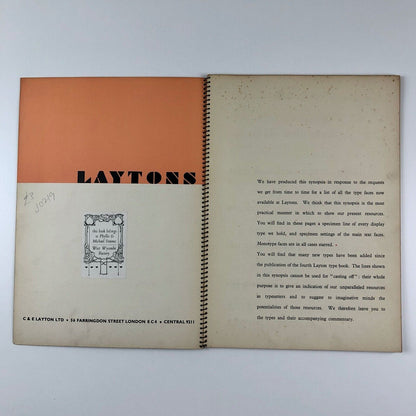 A Synopsis of Type Faces in Use at Laytons | Type specimen book, 1930s?