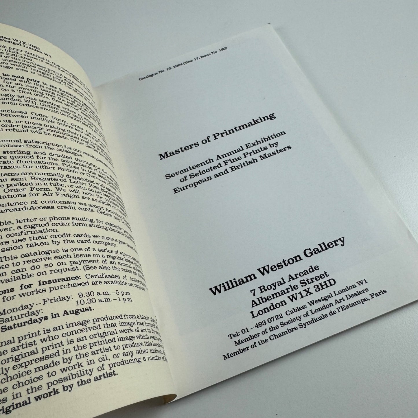 Masters of Printmaking William Weston Gallery, cat. 10, 1984, issue 182