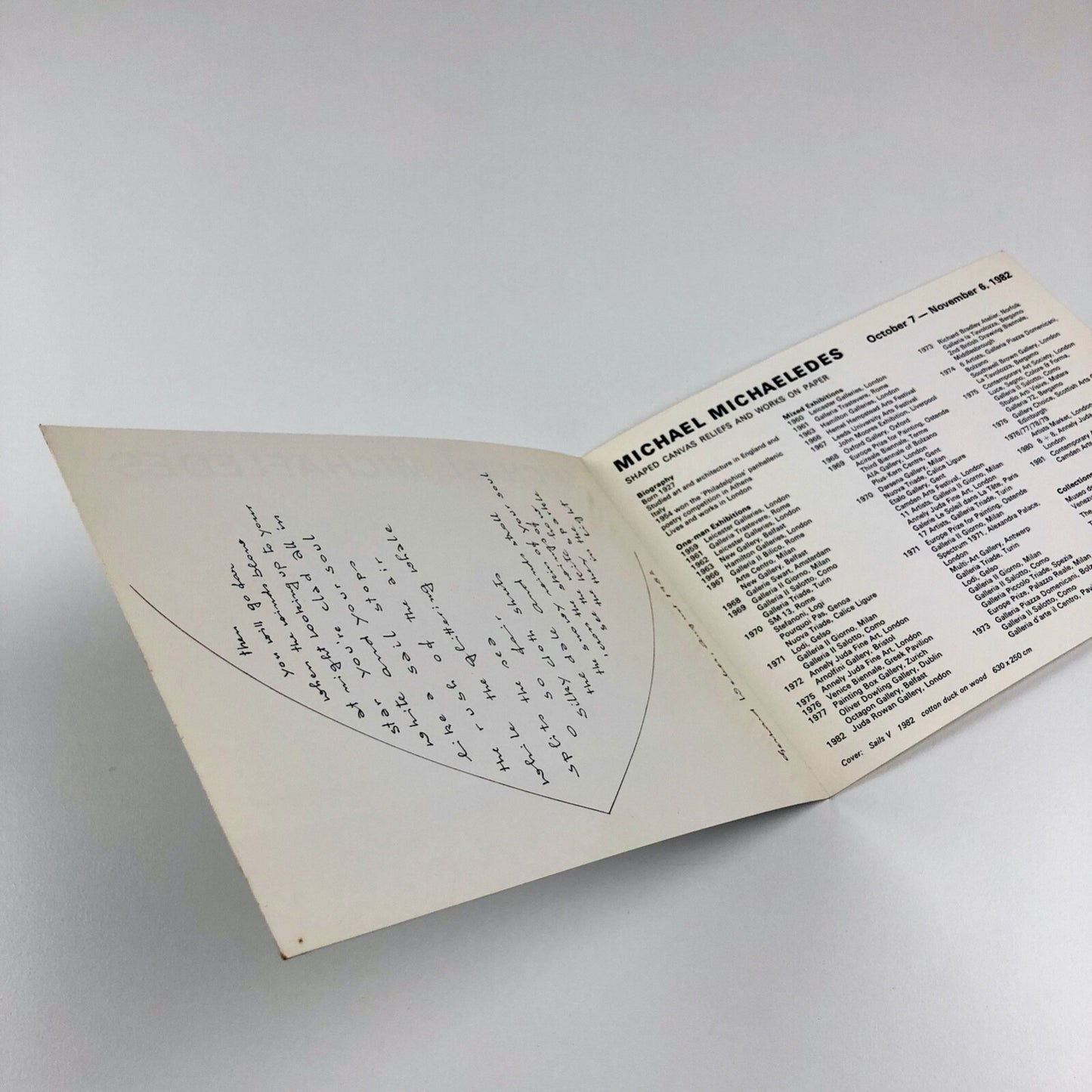 Michael Michaeledes folding card Juda Rowan Gallery | 1982 exhibition