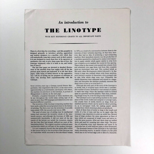 An introduction to The Linotype – with key reference charts | Undated leaflet