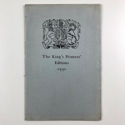 The first prospectus of The King’s Printers’ Editions 1930 Eyre & Spottiswoode
