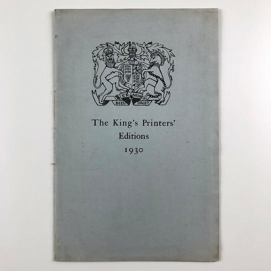 The first prospectus of The King’s Printers’ Editions 1930 Eyre & Spottiswoode