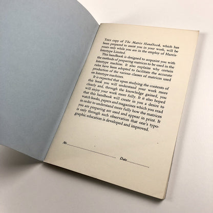 Harris-Intertype Matrix staff Handbook, undated