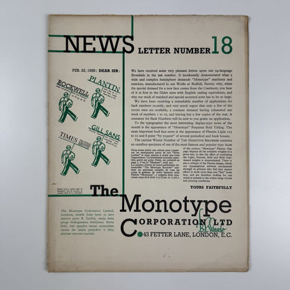 Monotype News Letter 18 | 23 February 1935 | Fold-out type specimen sheet