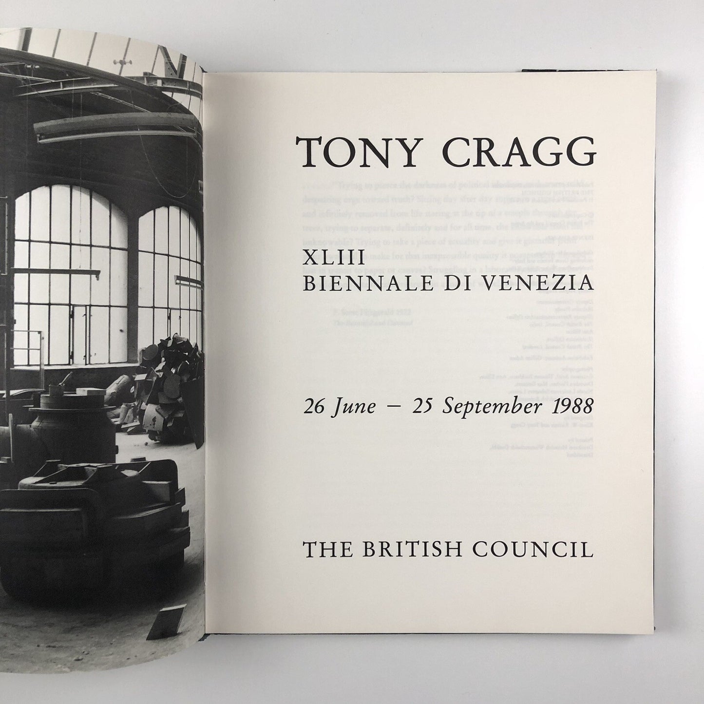 Tony Cragg. XLIII Biennale di Venezia | The British Council 1988 catalogue & guide