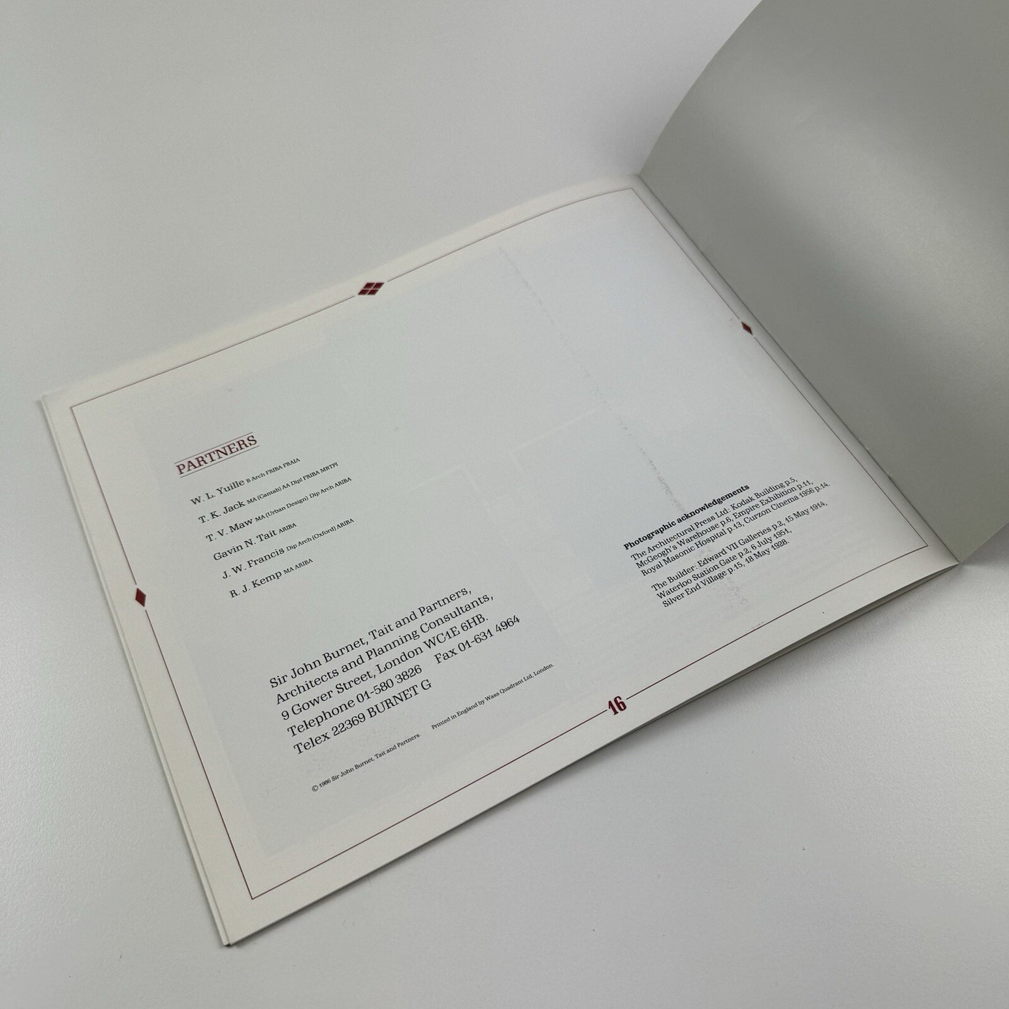 Promotional booklet Sir John Burnet Tait and Partners Celebrating 150 years 1986