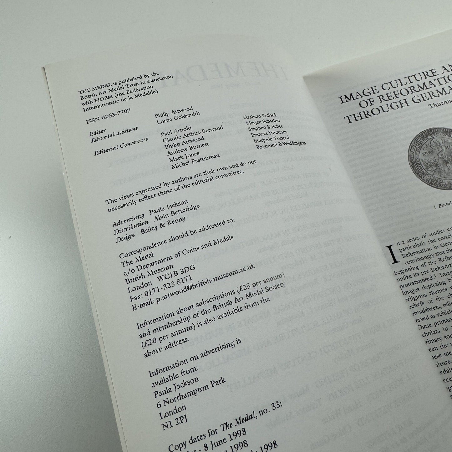 The Medal. British Art Medal Society | BAMS journal | Issue No. 32, Spring 1998