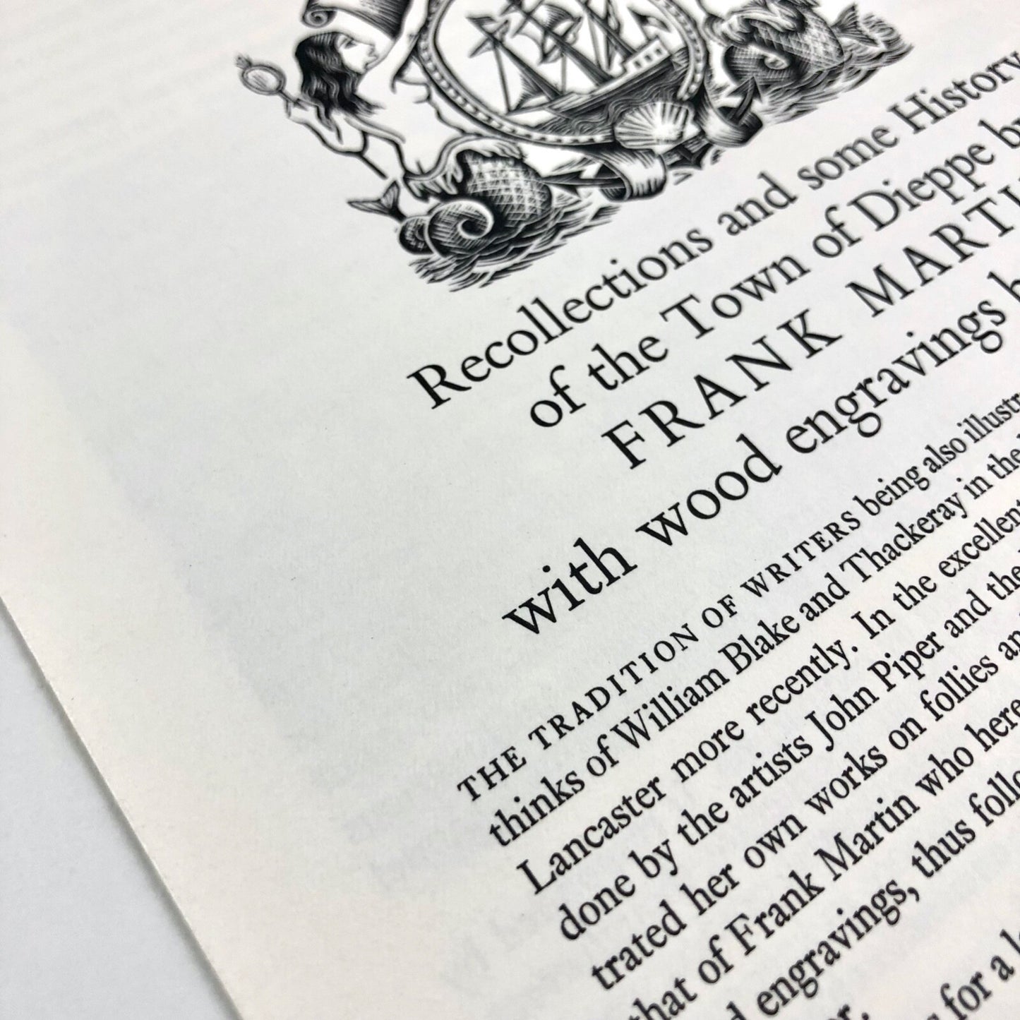 Prospectus for Newhaven Dieppe. Recollections and some History of the Town of Dieppe by Frank Martin with wood engravings by Frank Martin | The Previous Parrot Press c.1986