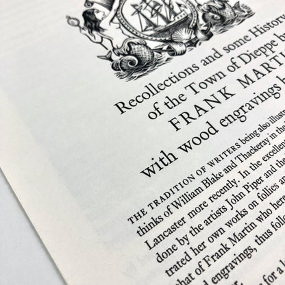 Prospectus for Newhaven Dieppe. Recollections and some History of the Town of Dieppe by Frank Martin with wood engravings by Frank Martin | The Previous Parrot Press c.1986