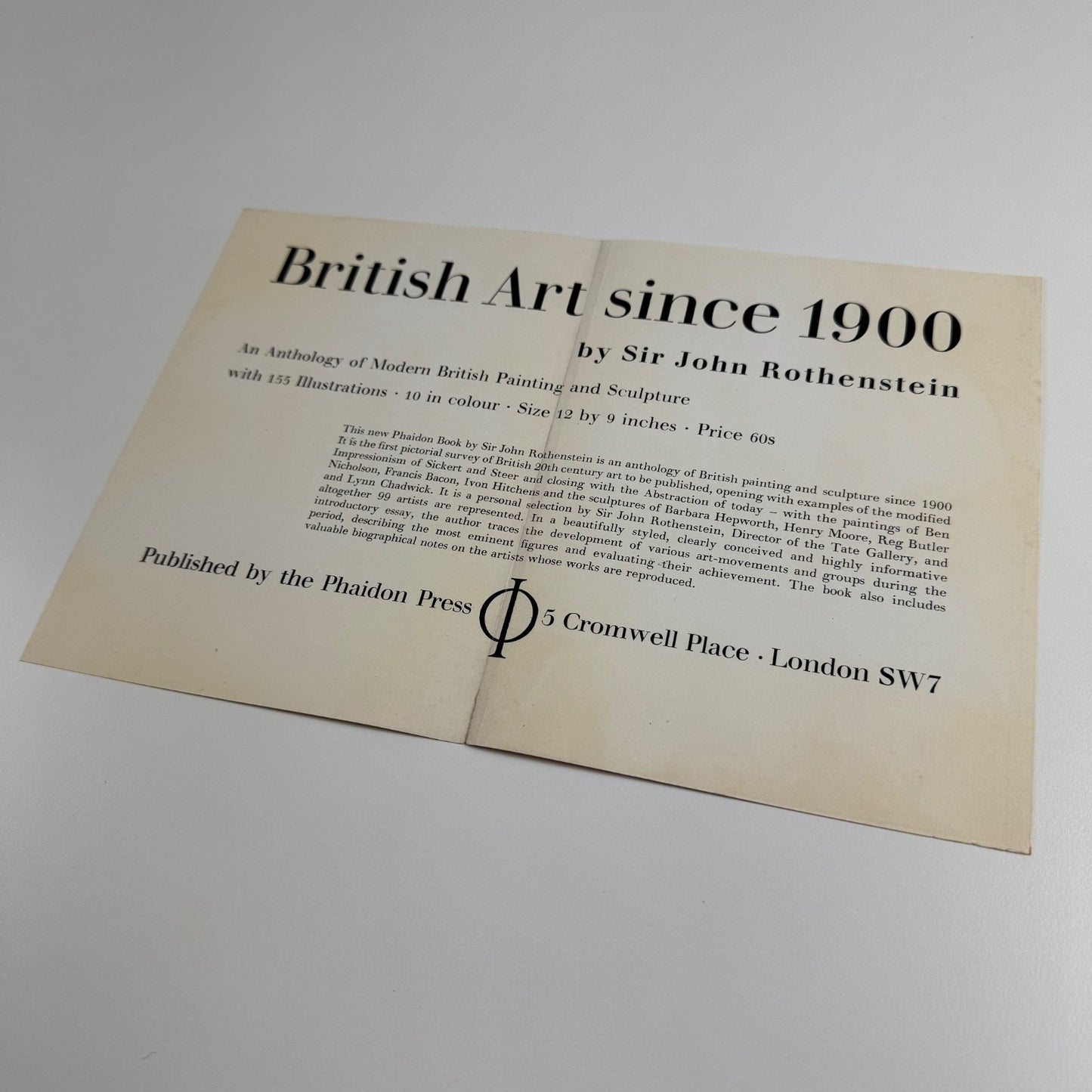 Leaflet to promote British Art since 1900 by Sir John Rothenstein. Phaeton Press