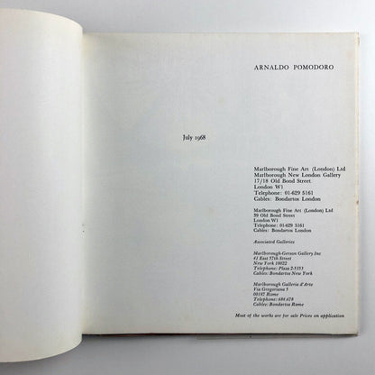 Arnaldo Pomodoro | Marlborough New London Gallery catalogue, 1968