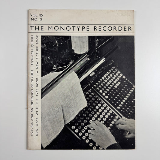 The Monotype Recorder Vol 35 No. 3 1936. Olympia issue