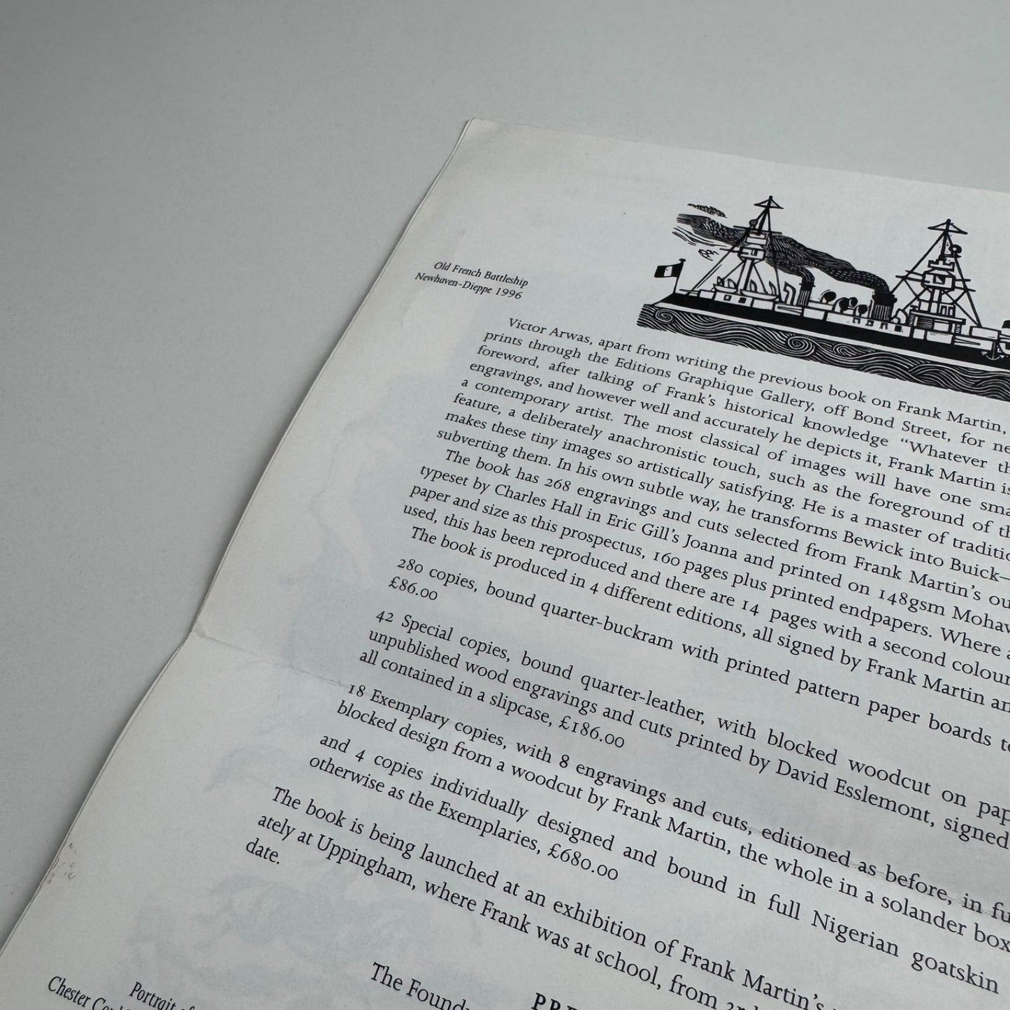 Prospectus for The Wood Engravings of Frank Martin by Hal Bishop | Previous Parrot Press, 1998