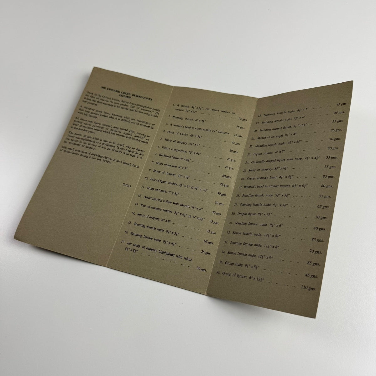 Leaflet for the exhibition Paintings by Sir Edward Burne-Jones | Pre-Raphaelite Gallery, Antique Hypermarket, London 1969