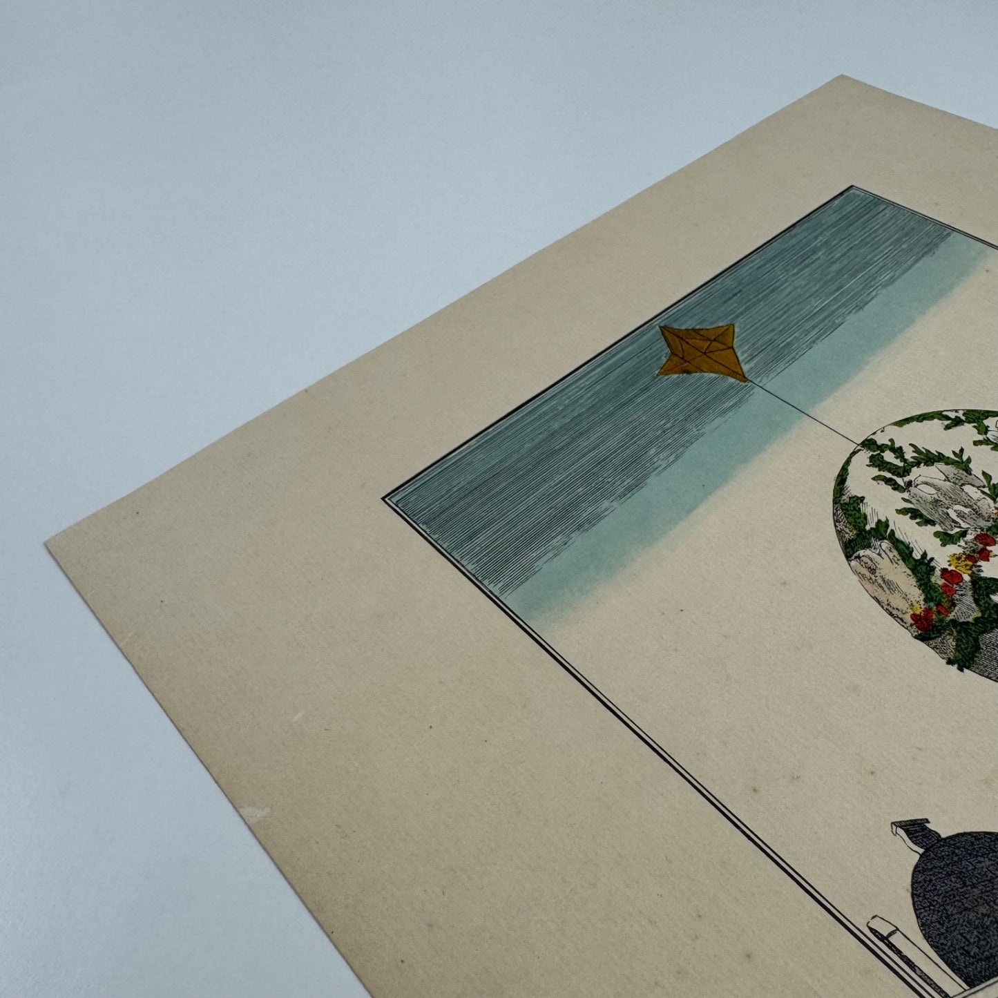 Coloured print hot air balloon, Madame Blanchard’s ascension Aerial Press 1956