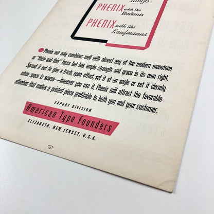 Phenix Condensed Gothic | American Type Founders type specimen leaflet | Undated
