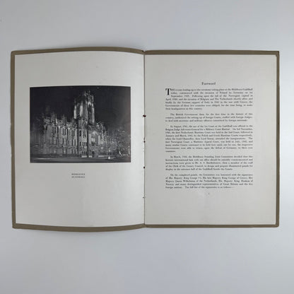 Commemorative booklet to accompany the Unveiling by the Lord Chancellor of panels commemorating the holding of Foreign Maritime Courts at the Guildhall during the World War, 1939-1945 at the Middlesex Guildhall, Westminster on 2 June 1947