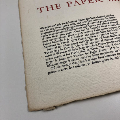 Prospectus – ‘The Paper Makers Craft’ | Will Carter | Twelve by Eight Press 1965