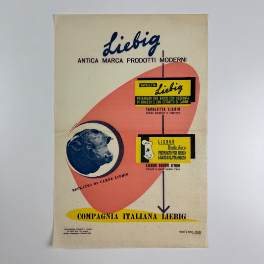 Liebig small paper advert Antica marca prodotti Compagnia Italiana Liebig 1954