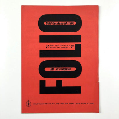 Folio Bold Extra Condensed / Italic | Bauer Alphabets Inc, type specimen leaflet