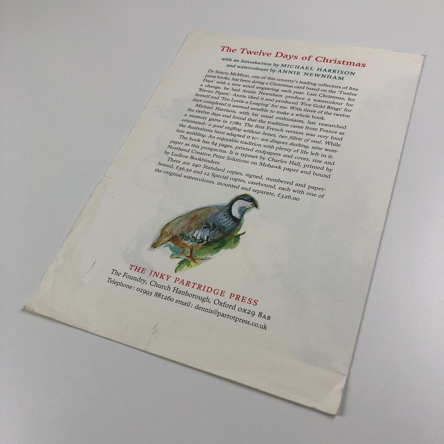 Prospectus for The Twelve Days of Christmas, Annie Newnham | Inky Partridge Press