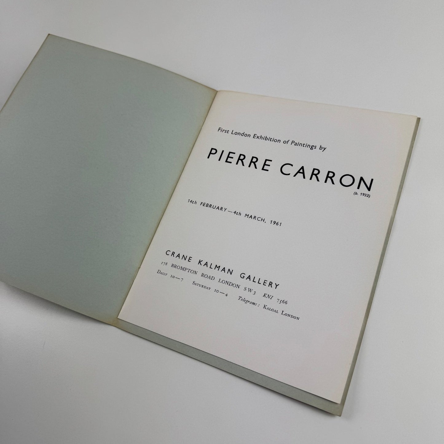 Pierre Carron. First London exhibition of paintings | Crane Kalman Gallery, 1961