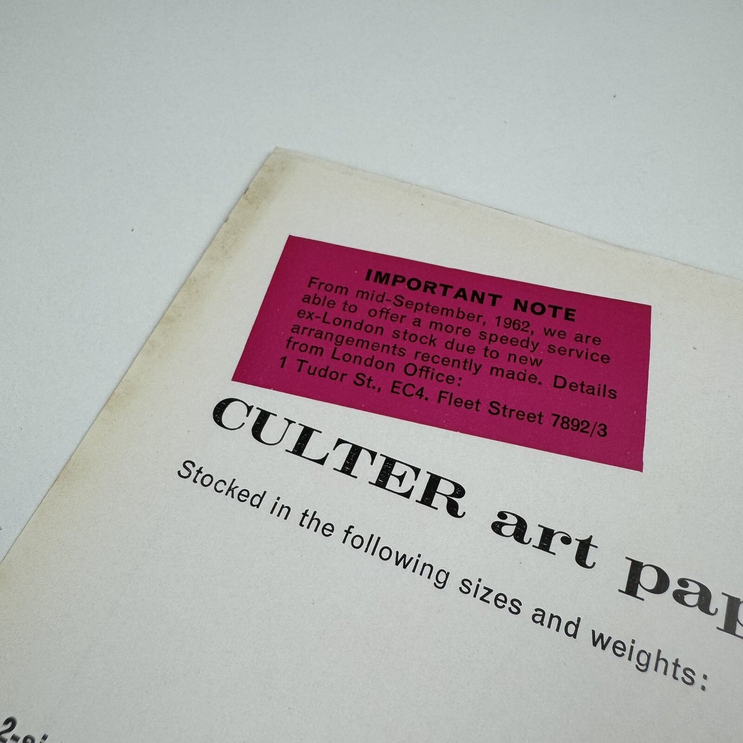 Promotional leaflet – Culter Art Papers | Cox and Sharland, 1962