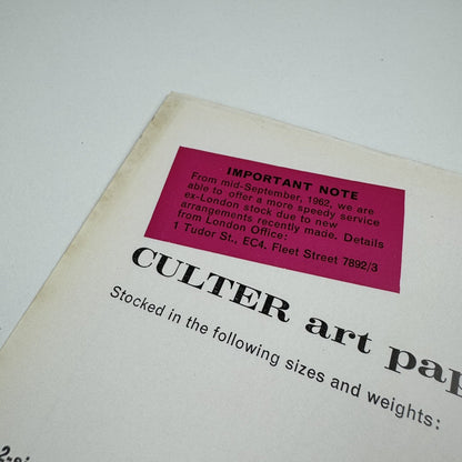 Promotional leaflet – Culter Art Papers | Cox and Sharland, 1962