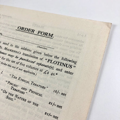 Prospectus for Plotinus trans Stephen Mackenna Medici Society 1924
