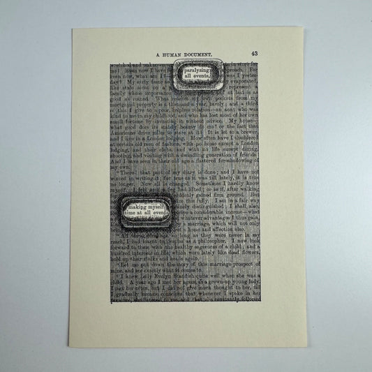 A Humument page 43 'paralyzing all events,' by Tom Phillips | The Tetrad Press, 1970