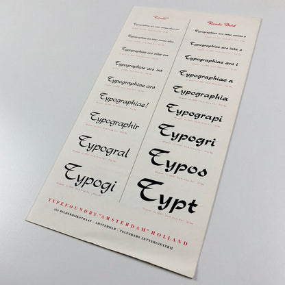 Type specimen – Rondo | Typefoundry Amsterdam | Design by Dick Dooyes, undated